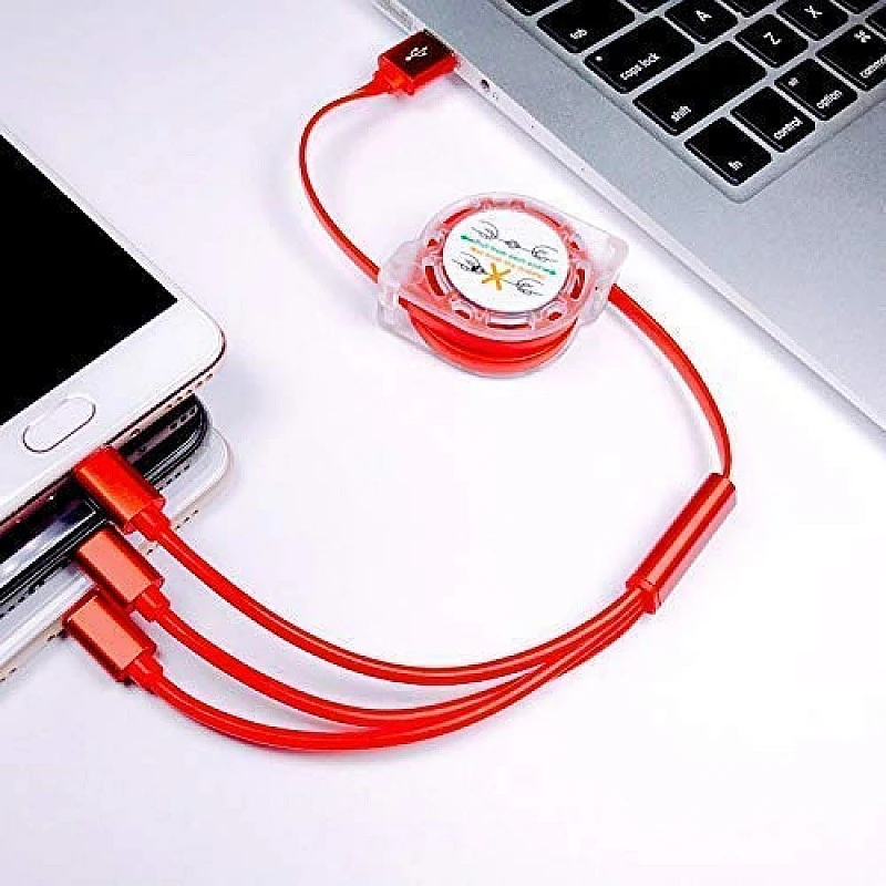 Airtree Retractable 3-in-1 USB Charging Cable | Multi-Device Compatible Airtree Retractable 3-in-1 USB Charging Cable | Multi-Device Compatible
