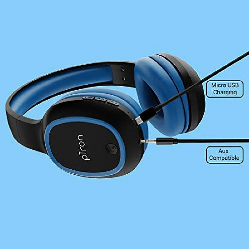 PTron Studio Bluetooth Wireless Over Ear Headphones with Mic (Blue) PTron Studio Bluetooth Wireless Over Ear Headphones with Mic (Blue)