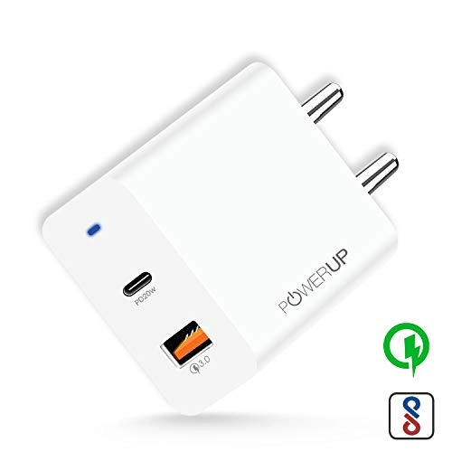 Powerup stay charged 20W Dual Port USB Wall Charge Adapter for Smartphones/Tablet with BIS Certified in-Built Auto-Detect Technology.