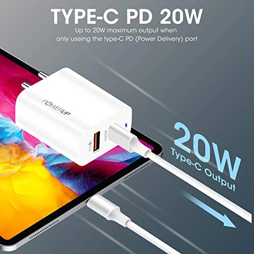 Powerup stay charged 20W Dual Port USB Wall Charge Adapter for Smartphones/Tablet with BIS Certified in-Built Auto-Detect Technology.