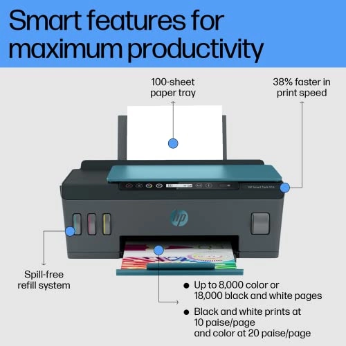 hp smart tank 516 all-in-one multi-function wifi color inkjet printer blue, black wireless, (blue, bottle), refurbished