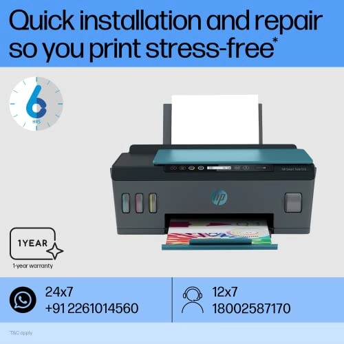 hp smart tank 516 all-in-one multi-function wifi color inkjet printer blue, black wireless, (blue, bottle), refurbished