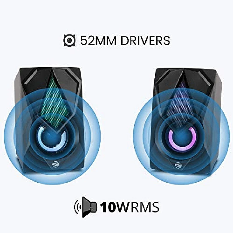 ZEBRONICS Zeb-Warrior II 10 watts 2.0 Multimedia Speaker with RGB Lights, USB Powered, AUX Input, Volume Control Pod for PC ZEBRONICS Zeb-Warrior II 10 watts 2.0 Multimedia Speaker with RGB Lights, USB Powered, AUX Input, Volume Control Pod for PC