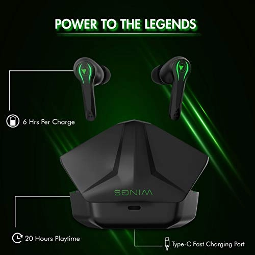 Wings Phantom Gaming True Wireless in Ear Earbuds, Bluetooth 5.0 Earphones with Mic, Full Touch Controls, Type C Charging (Black) Wings Phantom Gaming True Wireless in Ear Earbuds, Bluetooth 5.0 Earphones with Mic, Full Touch Controls, Type C Charging (Black)