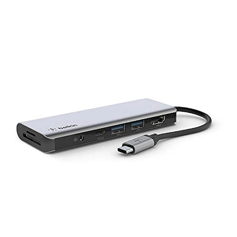 Belkin USB C Hub, 7-in-1 MultiPort Adapter Dock with 4K HDMI 1.4, USB-C PD 3.0, 2X USB-A 3.0 BC1.2, SD 3.0 Card Reader Belkin USB C Hub, 7-in-1 MultiPort Adapter Dock with 4K HDMI 1.4, USB-C PD 3.0, 2X USB-A 3.0 BC1.2, SD 3.0 Card Reader