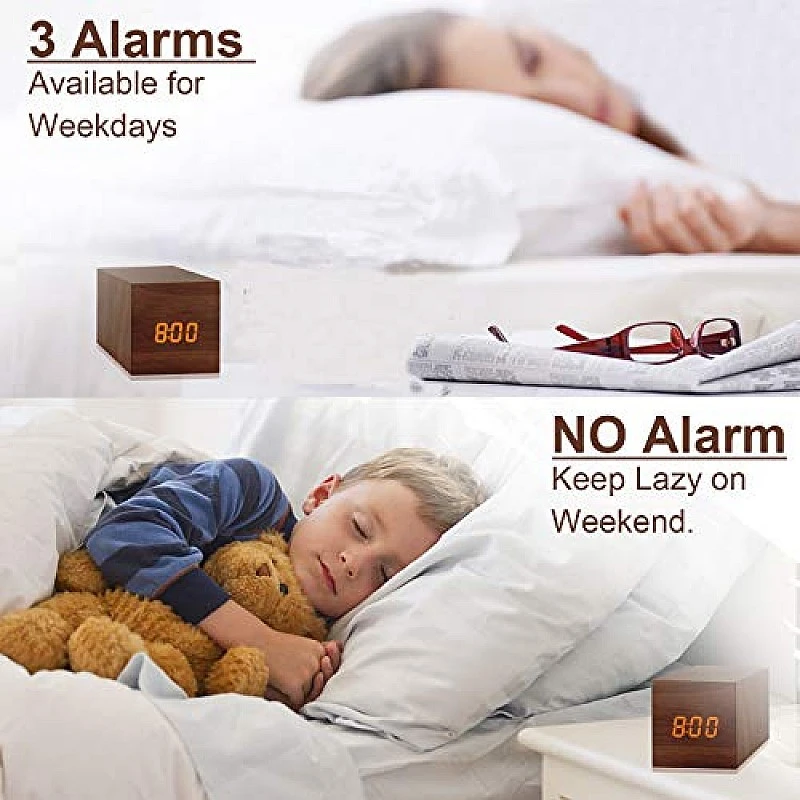 Airtree Digital Alarm Clock, with Wooden Electronic LED Time Display, Yellow Airtree Digital Alarm Clock, with Wooden Electronic LED Time Display, Yellow