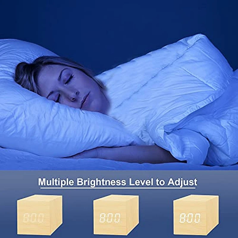 Airtree Digital Alarm Clock, with Wooden Electronic LED Time Display, Yellow Airtree Digital Alarm Clock, with Wooden Electronic LED Time Display, Yellow