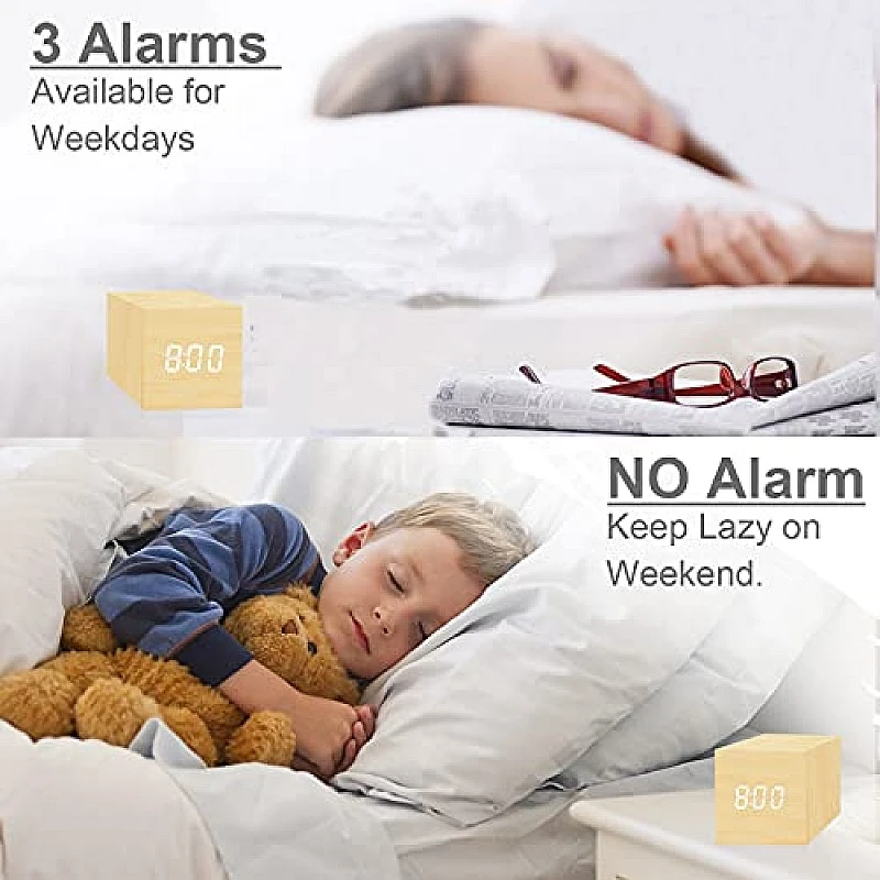 Airtree Digital Alarm Clock, with Wooden Electronic LED Time Display, Yellow Airtree Digital Alarm Clock, with Wooden Electronic LED Time Display, Yellow