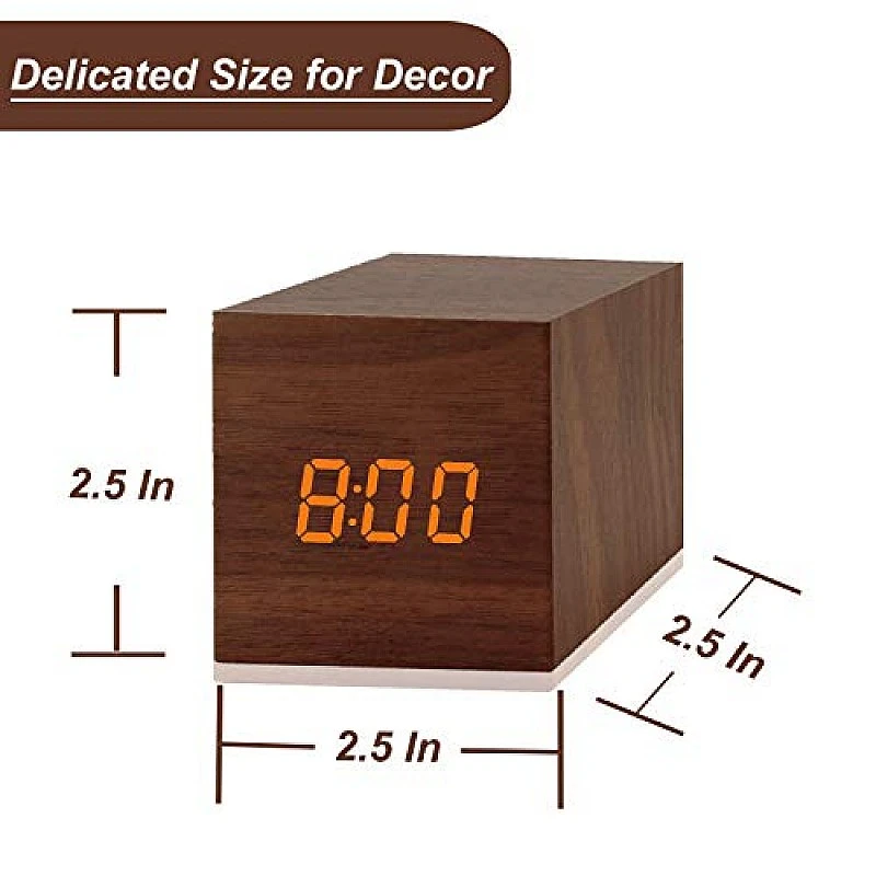 Airtree Digital Alarm Clock, with Wooden Electronic LED Time Display, Yellow Airtree Digital Alarm Clock, with Wooden Electronic LED Time Display, Yellow