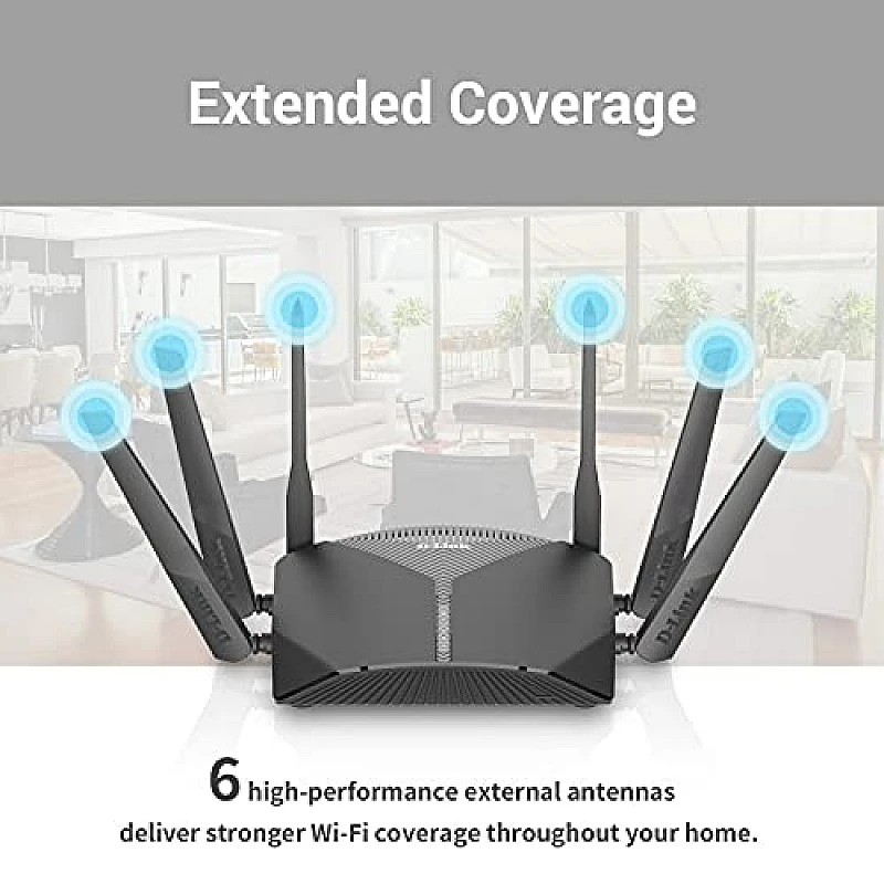 D-Link DIR-1950 AC 1900 MU-MIMO Daul Band EasyMesh WiFi Router, 5 Gigabit Port, 4 External Antenna, Voice Control Black D-Link DIR-1950 AC 1900 MU-MIMO Daul Band EasyMesh WiFi Router, 5 Gigabit Port, 4 External Antenna, Voice Control Black