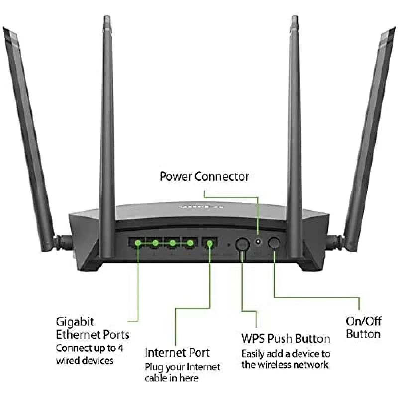 D-Link DIR-1950 AC 1900 MU-MIMO Daul Band EasyMesh WiFi Router, 5 Gigabit Port, 4 External Antenna, Voice Control Black D-Link DIR-1950 AC 1900 MU-MIMO Daul Band EasyMesh WiFi Router, 5 Gigabit Port, 4 External Antenna, Voice Control Black