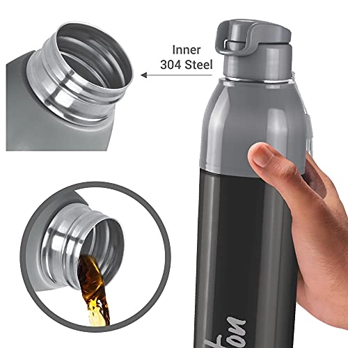 Milton Steel Convey 900 Insulated Inner Stainless Steel Water Bottle, 630 ml, Black