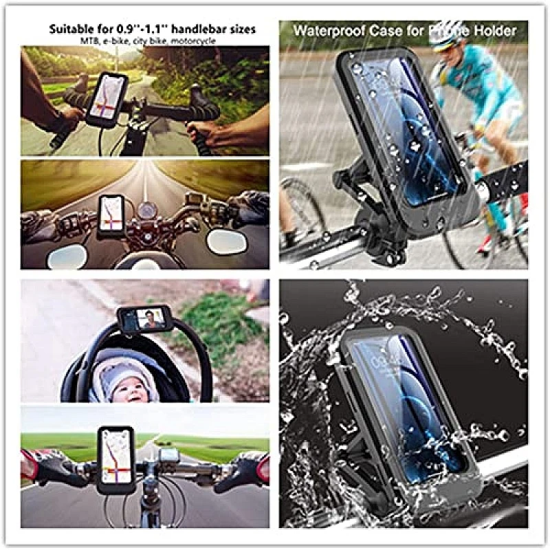 AIRTREE Bike Phone Mount Waterproof Cell Phone Holder 360 Rotation Motorcycle Phone Case Universal Bicycle Handlebar AIRTREE Bike Phone Mount Waterproof Cell Phone Holder 360 Rotation Motorcycle Phone Case Universal Bicycle Handlebar