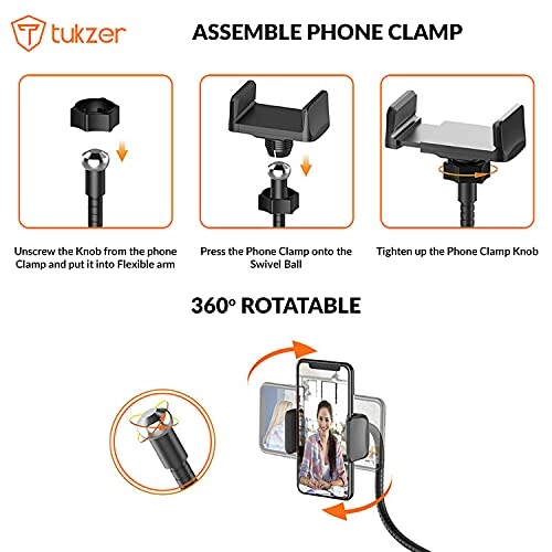 Tukzer 3.5" LED Selfie Ring Light with Phone Holder |Flexible Arm Desk Mount Clamp for Live Stream, Makeup, Online Meetings, Tukzer 3.5" LED Selfie Ring Light with Phone Holder |Flexible Arm Desk Mount Clamp for Live Stream, Makeup, Online Meetings,