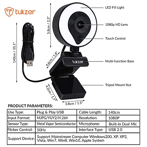 Tukzer HD 1080P Webcam with Microphone and Ring Light, Plug and Play Web Camera (TZ-WC1) Tukzer HD 1080P Webcam with Microphone and Ring Light, Plug and Play Web Camera (TZ-WC1)