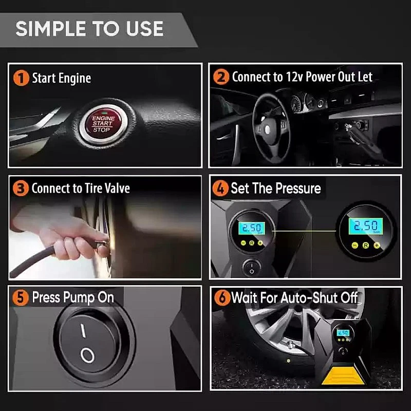 GoMechanic Gusto T10 Digital Tyre Inflator for Car 150 psi, 12V DC Portable Air Pump Compressor Suitable for Bikes GoMechanic Gusto T10 Digital Tyre Inflator for Car 150 psi, 12V DC Portable Air Pump Compressor Suitable for Bikes