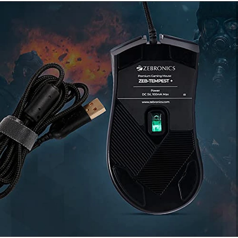 Zebronics Zeb-Tempest Plus 8-Button Wired Gaming Mouse with Rapid Fire Key, 6400 DPI Sensor, Rubber Finish, RGB Lights Zebronics Zeb-Tempest Plus 8-Button Wired Gaming Mouse with Rapid Fire Key, 6400 DPI Sensor, Rubber Finish, RGB Lights
