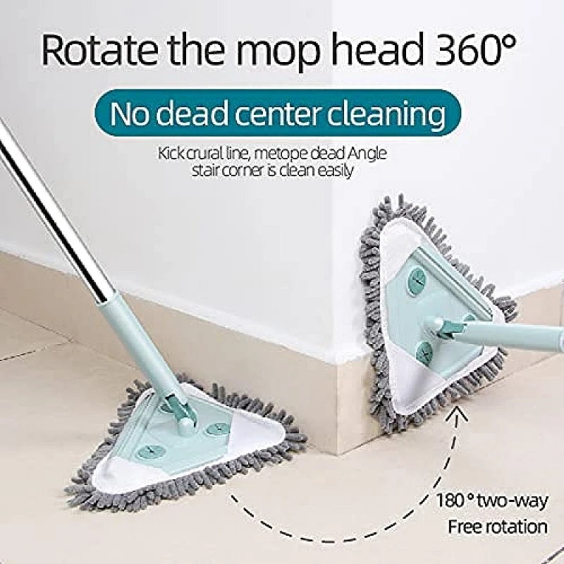 AIRTREE Rotatable Triangle Mop with Long Handle, Microfiber Flat Floor mop Rotatable Cleaning Brush Glass Wiper Window (Multicolor) AIRTREE Rotatable Triangle Mop with Long Handle, Microfiber Flat Floor mop Rotatable Cleaning Brush Glass Wiper Window (Multicolor)