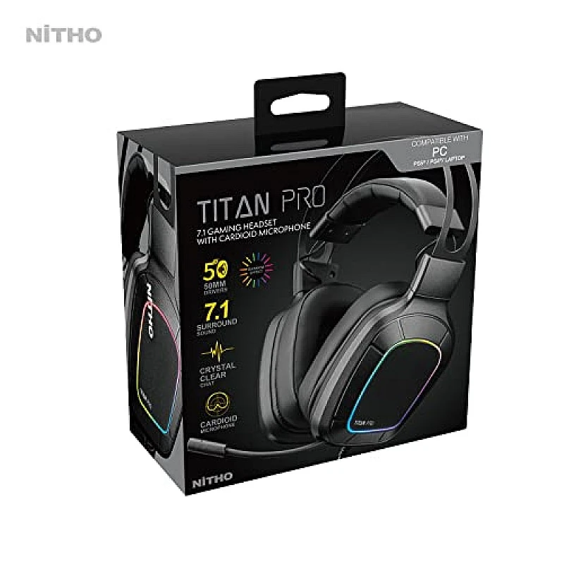Nitho Titan PRO 7.1 Surround Gaming Headset with Cardioid Microphone Over-Ear Wired Gaming Headphones with RGB LED Black Nitho Titan PRO 7.1 Surround Gaming Headset with Cardioid Microphone Over-Ear Wired Gaming Headphones with RGB LED Black
