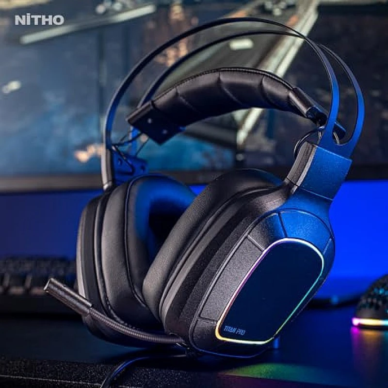 Nitho Titan PRO 7.1 Surround Gaming Headset with Cardioid Microphone Over-Ear Wired Gaming Headphones with RGB LED Black Nitho Titan PRO 7.1 Surround Gaming Headset with Cardioid Microphone Over-Ear Wired Gaming Headphones with RGB LED Black