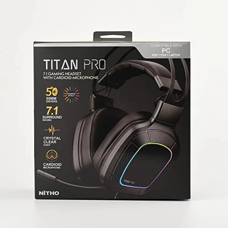Nitho Titan PRO 7.1 Surround Gaming Headset with Cardioid Microphone Over-Ear Wired Gaming Headphones with RGB LED Black Nitho Titan PRO 7.1 Surround Gaming Headset with Cardioid Microphone Over-Ear Wired Gaming Headphones with RGB LED Black