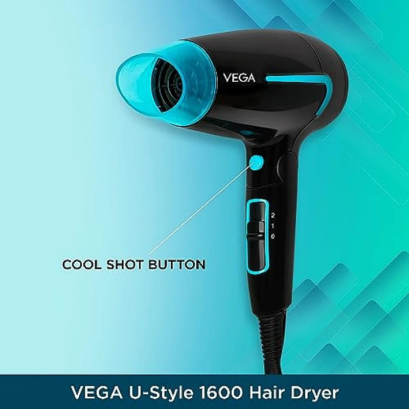 Vega Hair Dryer For Women and Men With Cool Shot Button, (U-Style Dryer 1600 Watts, Vhdh-24),Black Vega Hair Dryer For Women and Men With Cool Shot Button, (U-Style Dryer 1600 Watts, Vhdh-24),Black
