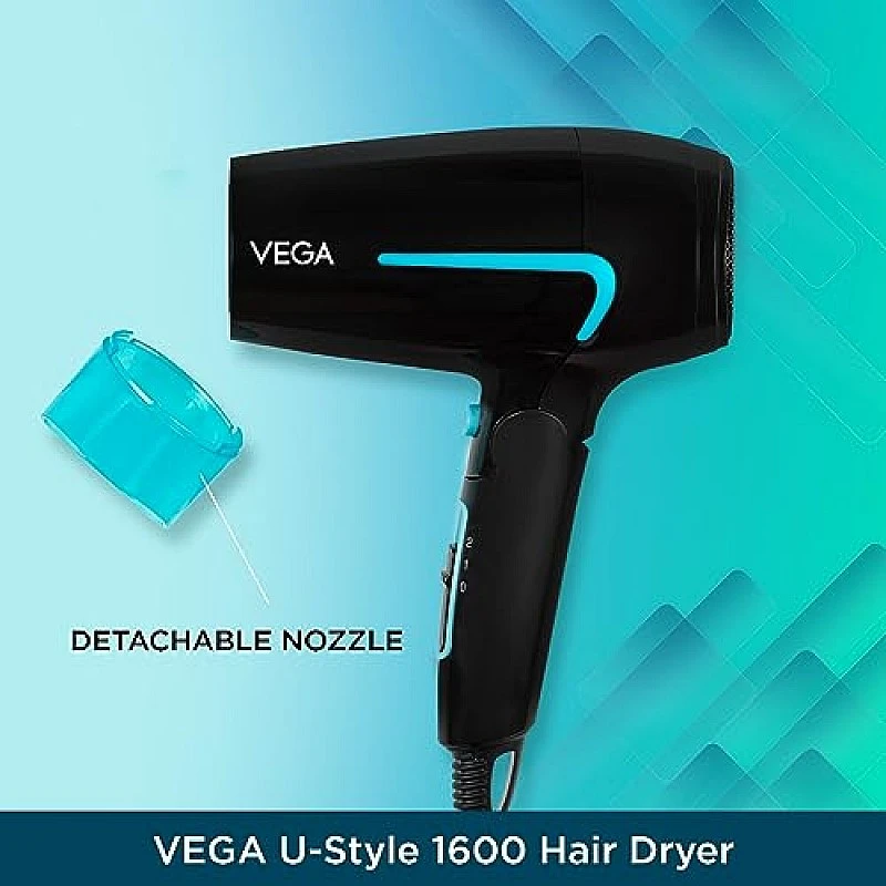 Vega Hair Dryer For Women and Men With Cool Shot Button, (U-Style Dryer 1600 Watts, Vhdh-24),Black Vega Hair Dryer For Women and Men With Cool Shot Button, (U-Style Dryer 1600 Watts, Vhdh-24),Black