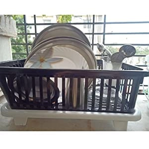 Cutting EDGE Polyethylene Durable Kitchen Sink Dish Rack Drainer Washing Basket with Tray (Dark Brown, Side Tray)(Small Size) Cutting EDGE Polyethylene Durable Kitchen Sink Dish Rack Drainer Washing Basket with Tray (Dark Brown, Side Tray)(Small Size)