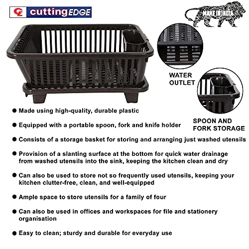 Cutting EDGE Polyethylene Durable Kitchen Sink Dish Rack Drainer Washing Basket with Tray (Dark Brown, Side Tray)(Small Size) Cutting EDGE Polyethylene Durable Kitchen Sink Dish Rack Drainer Washing Basket with Tray (Dark Brown, Side Tray)(Small Size)