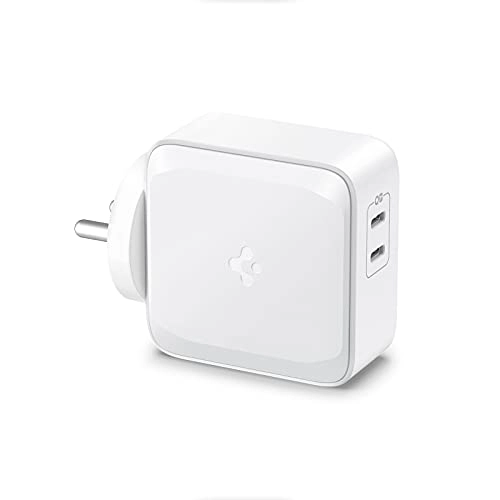 Spigen PE2007 70W GaN Dual Port Fast iPhone Wall Charger Compatible with All C Type Mobile Phones and Devices - White Spigen PE2007 70W GaN Dual Port Fast iPhone Wall Charger Compatible with All C Type Mobile Phones and Devices - White