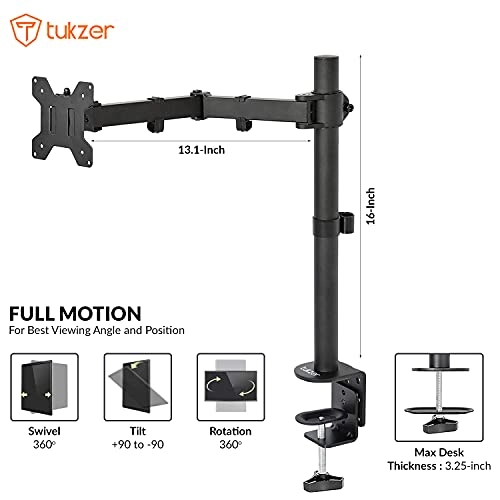 Tukzer Single 13 to 27-inch(33 to 68.5cm) LCD Monitor Desk Mount Stand, Height Adjustable Arm Mount Tukzer Single 13 to 27-inch(33 to 68.5cm) LCD Monitor Desk Mount Stand, Height Adjustable Arm Mount