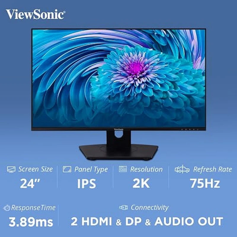 ViewSonic VX2480 24 Inch 2k 2560-1440 Pixel IPS Monitor with 3-side Bezel Less, 75Hz Black ViewSonic VX2480 24 Inch 2k 2560-1440 Pixel IPS Monitor with 3-side Bezel Less, 75Hz Black