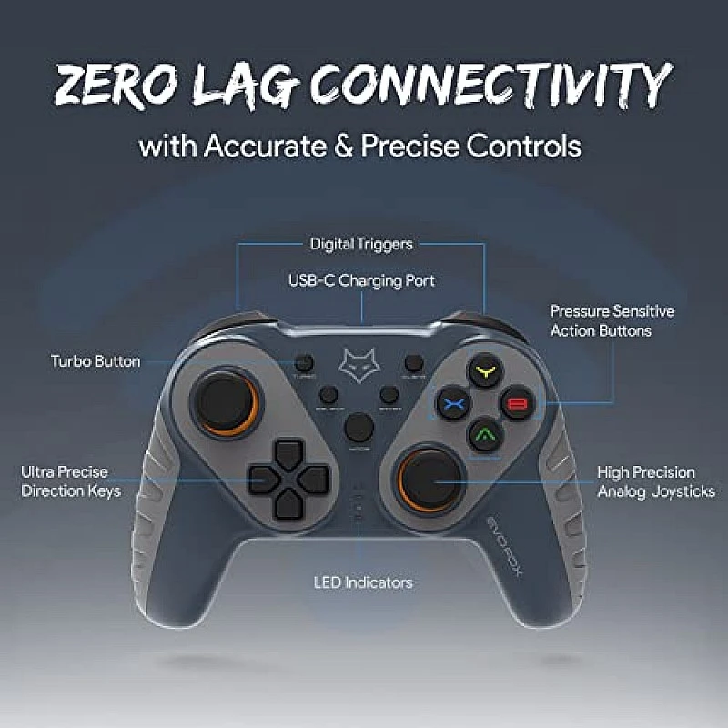 EvoFox Elite Ops Wireless Gamepad for Google TV and Android TV 8+ Hours of Play Time (Dusk Grey) EvoFox Elite Ops Wireless Gamepad for Google TV and Android TV 8+ Hours of Play Time (Dusk Grey)