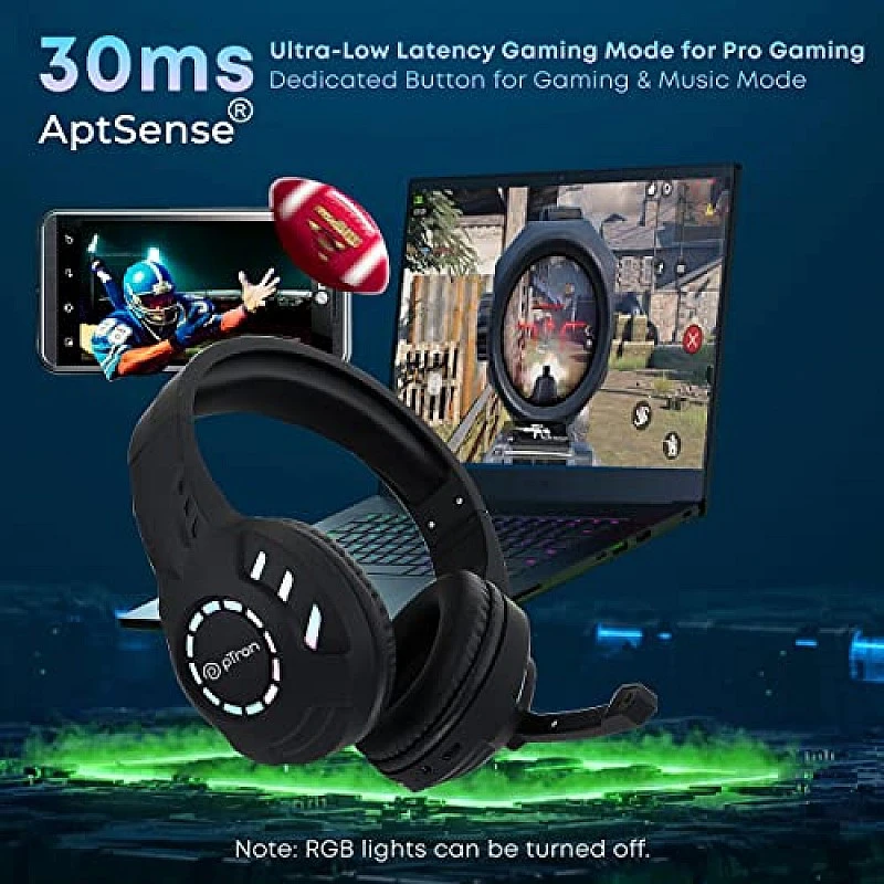 pTron Studio Pixel Over-Ear Wireless Gaming Headphones with 30ms Low Latency, 40Hrs Playtime, 40mm Drivers, (Black) pTron Studio Pixel Over-Ear Wireless Gaming Headphones with 30ms Low Latency, 40Hrs Playtime, 40mm Drivers, (Black)