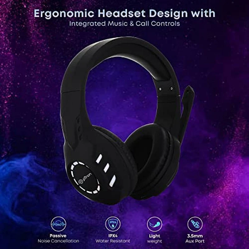 pTron Studio Pixel Over-Ear Wireless Gaming Headphones with 30ms Low Latency, 40Hrs Playtime, 40mm Drivers, (Black) pTron Studio Pixel Over-Ear Wireless Gaming Headphones with 30ms Low Latency, 40Hrs Playtime, 40mm Drivers, (Black)