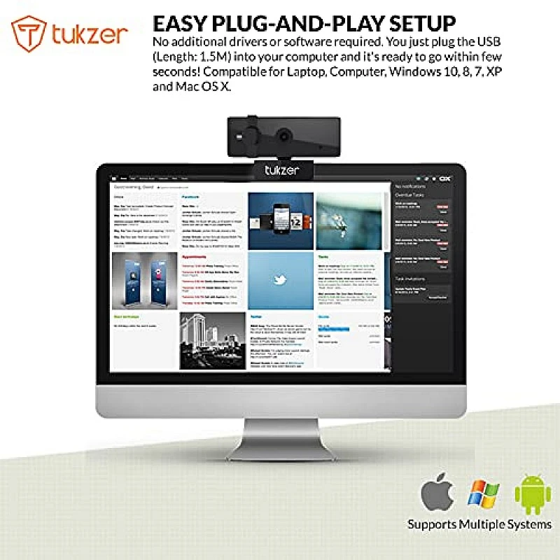 Tukzer 2.1 MP Full HD 1080P Web Camera CMOS Webcam with Microphone 360° Rotatable Tripod Ready Mount Plug-n-Play USB for Windows Mac (C01) Tukzer 2.1 MP Full HD 1080P Web Camera CMOS Webcam with Microphone 360° Rotatable Tripod Ready Mount Plug-n-Play USB for Windows Mac (C01)