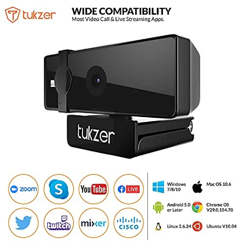 Tukzer 2.1 MP Full HD 1080P Web Camera CMOS Webcam with Microphone 360° Rotatable Tripod Ready Mount Plug-n-Play USB for Windows Mac (C01) Tukzer 2.1 MP Full HD 1080P Web Camera CMOS Webcam with Microphone 360° Rotatable Tripod Ready Mount Plug-n-Play USB for Windows Mac (C01)