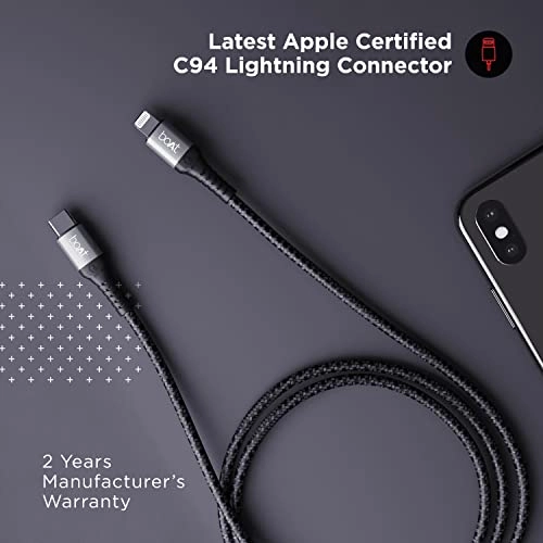 boAt LTG 650 type C To Lightning Apple Mfi Certified fast Charging Cable with Nylon Braiding and 480mbps Data Sync boAt LTG 650 type C To Lightning Apple Mfi Certified fast Charging Cable with Nylon Braiding and 480mbps Data Sync