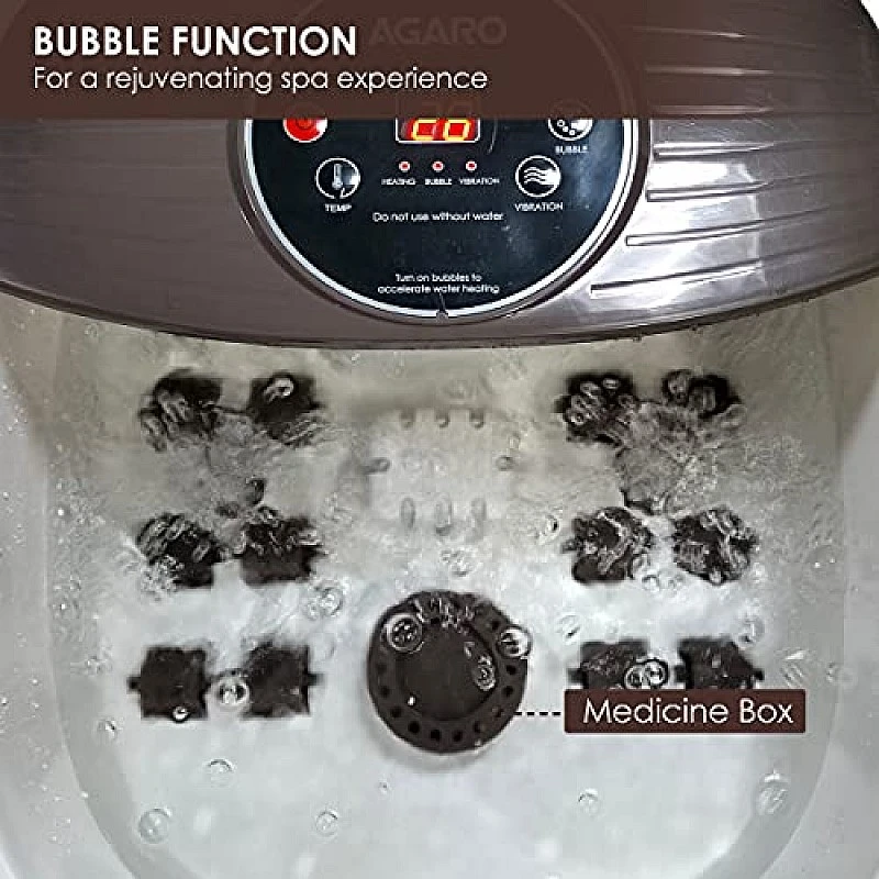 AGARO REGAL Foot Spa Bath Massager With Heat, 16 Manual Massage Rollers Bubble Function For Soothing Massage White AGARO REGAL Foot Spa Bath Massager With Heat, 16 Manual Massage Rollers Bubble Function For Soothing Massage White