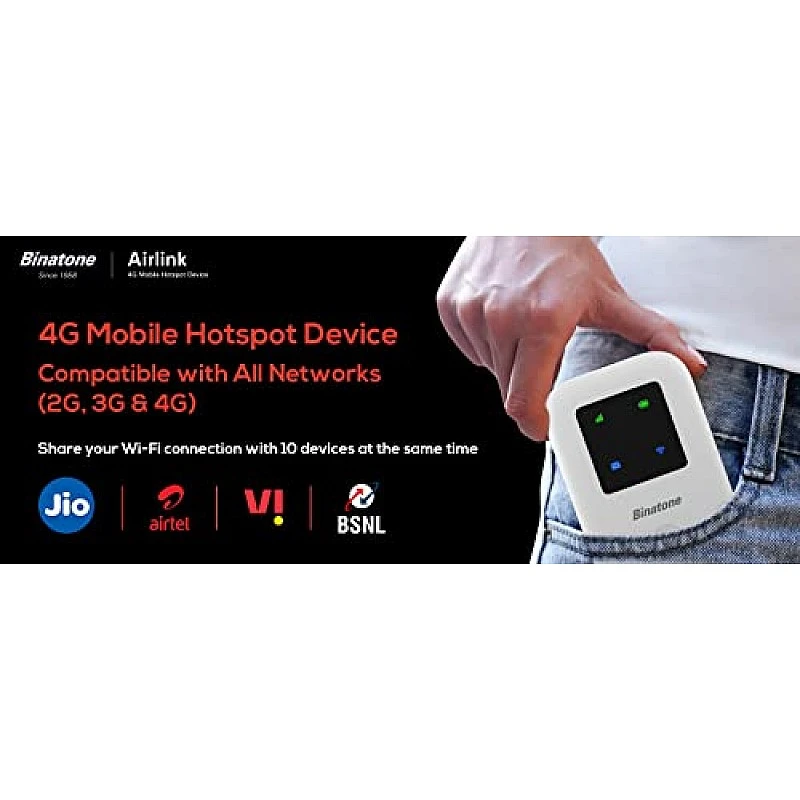 Binatone 4G MiFi Device BMF423-3G/4G LTE Advanced 150 mbps Mobile Wi-Fi Hotspot Device Single Band Binatone 4G MiFi Device BMF423-3G/4G LTE Advanced 150 mbps Mobile Wi-Fi Hotspot Device Single Band