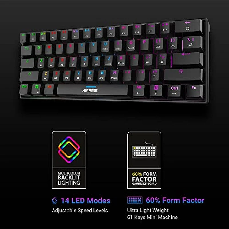 Ant Esports MK1300 Mini Wired Mechanical Gaming Keyboard Blue Switches Black Ant Esports MK1300 Mini Wired Mechanical Gaming Keyboard Blue Switches Black