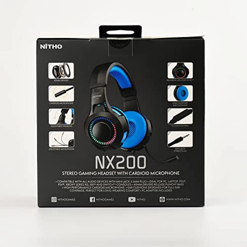 Nitho NX200 Gaming Headset with RGB Light and Microphone, Over-Ear Stereo Headphones Blue for Xbox Series Xbox One, PS5, PS4 Nitho NX200 Gaming Headset with RGB Light and Microphone, Over-Ear Stereo Headphones Blue for Xbox Series Xbox One, PS5, PS4