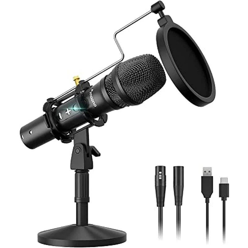 MAONO AU-HD300T USB/XLR Dynamic Mic for Singing, PC, YouTube Recording. Professional Microphone with 0-Latency Monitoring, Adjustable Mic Stand, Black MAONO AU-HD300T USB/XLR Dynamic Mic for Singing, PC, YouTube Recording. Professional Microphone with 0-Latency Monitoring, Adjustable Mic Stand, Black