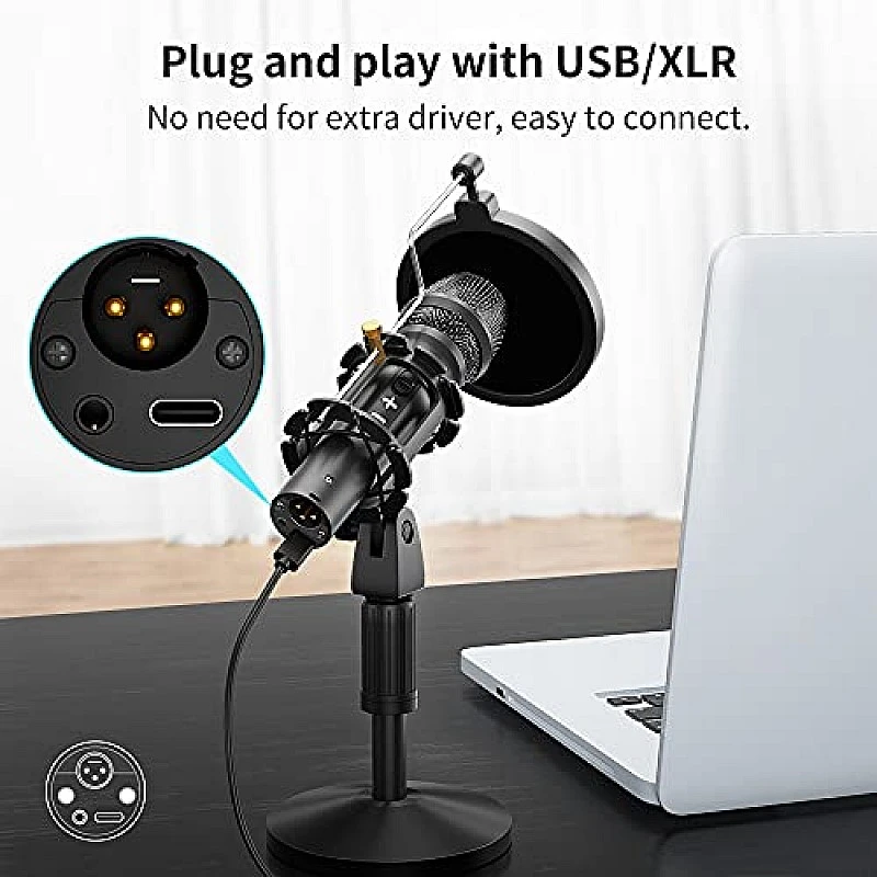 MAONO AU-HD300T USB/XLR Dynamic Mic for Singing, PC, YouTube Recording. Professional Microphone with 0-Latency Monitoring, Adjustable Mic Stand, Black MAONO AU-HD300T USB/XLR Dynamic Mic for Singing, PC, YouTube Recording. Professional Microphone with 0-Latency Monitoring, Adjustable Mic Stand, Black