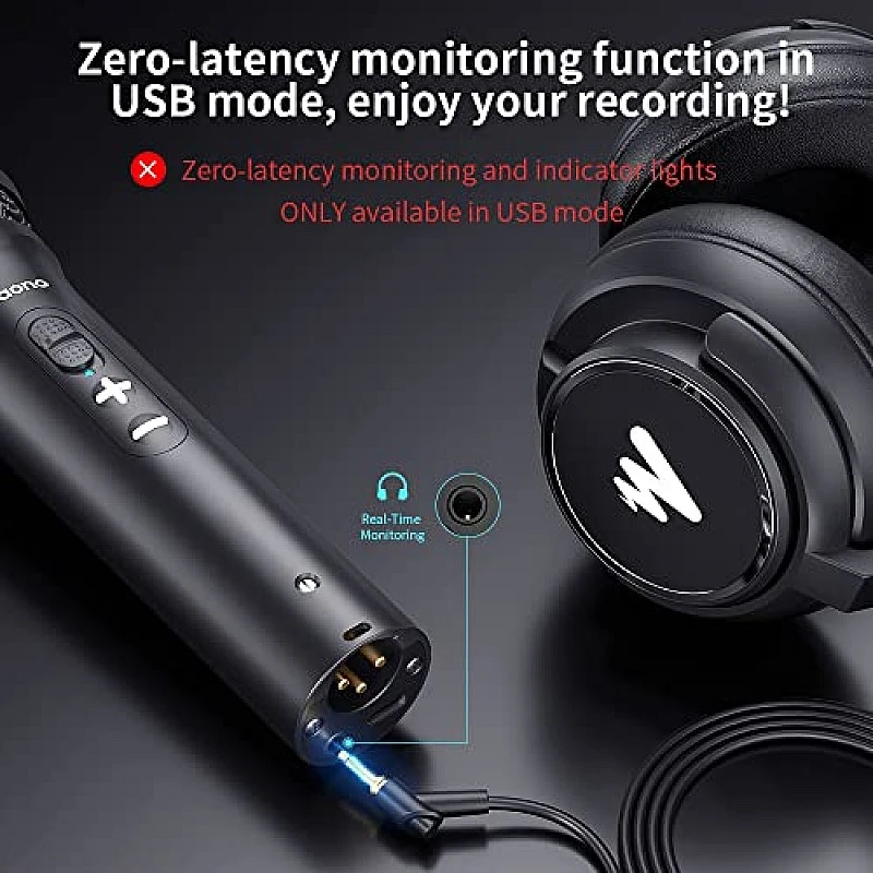 MAONO AU-HD300T USB/XLR Dynamic Mic for Singing, PC, YouTube Recording. Professional Microphone with 0-Latency Monitoring, Adjustable Mic Stand, Black MAONO AU-HD300T USB/XLR Dynamic Mic for Singing, PC, YouTube Recording. Professional Microphone with 0-Latency Monitoring, Adjustable Mic Stand, Black