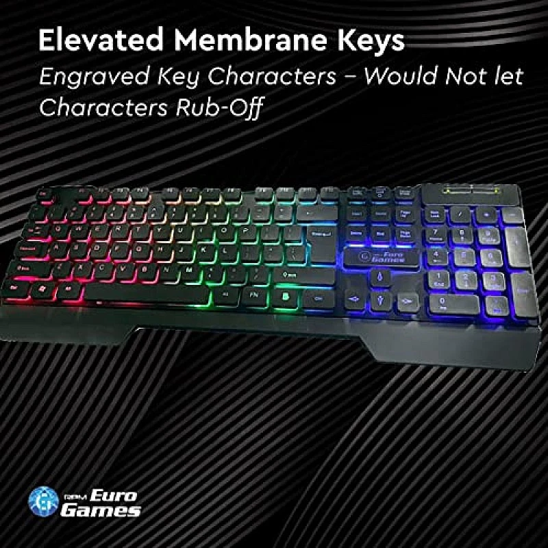 RPM Euro Games Gaming Backlit RGB Keyboard with Wrist Support Semi-Mechanical and USB (Black) RPM Euro Games Gaming Backlit RGB Keyboard with Wrist Support Semi-Mechanical and USB (Black)