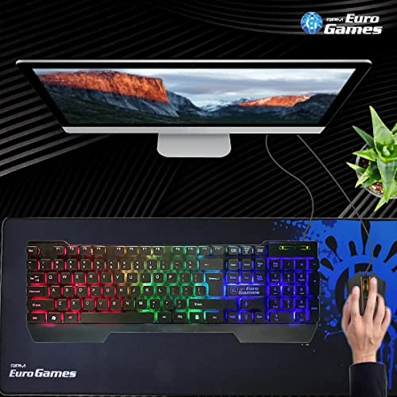 RPM Euro Games Gaming Backlit RGB Keyboard with Wrist Support Semi-Mechanical and USB (Black) RPM Euro Games Gaming Backlit RGB Keyboard with Wrist Support Semi-Mechanical and USB (Black)