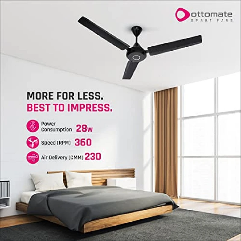OTTOMATE Genius Connect Smart BLDC 5 Star Rated 3 Blade 1200 MM High Speed Ceiling fan with Remote (Black, Pack of 1) OTTOMATE Genius Connect Smart BLDC 5 Star Rated 3 Blade 1200 MM High Speed Ceiling fan with Remote (Black, Pack of 1)