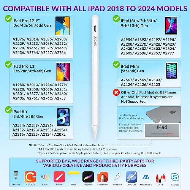 Tukzer 5-Replacement Tip Compatible with Tukzer Stylus Pen for iPad Palm Rejection, 2nd Gen Tukzer 5-Replacement Tip Compatible with Tukzer Stylus Pen for iPad Palm Rejection, 2nd Gen