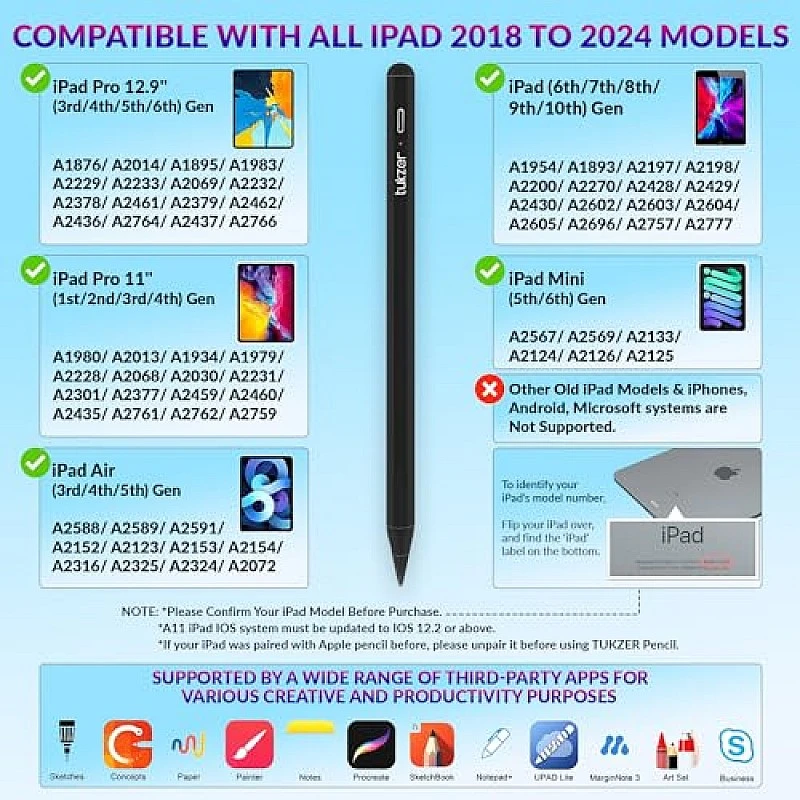 Tukzer 5-Replacement Tip Compatible with Tukzer Stylus Pen for iPad Palm Rejection, 2nd Gen Tukzer 5-Replacement Tip Compatible with Tukzer Stylus Pen for iPad Palm Rejection, 2nd Gen